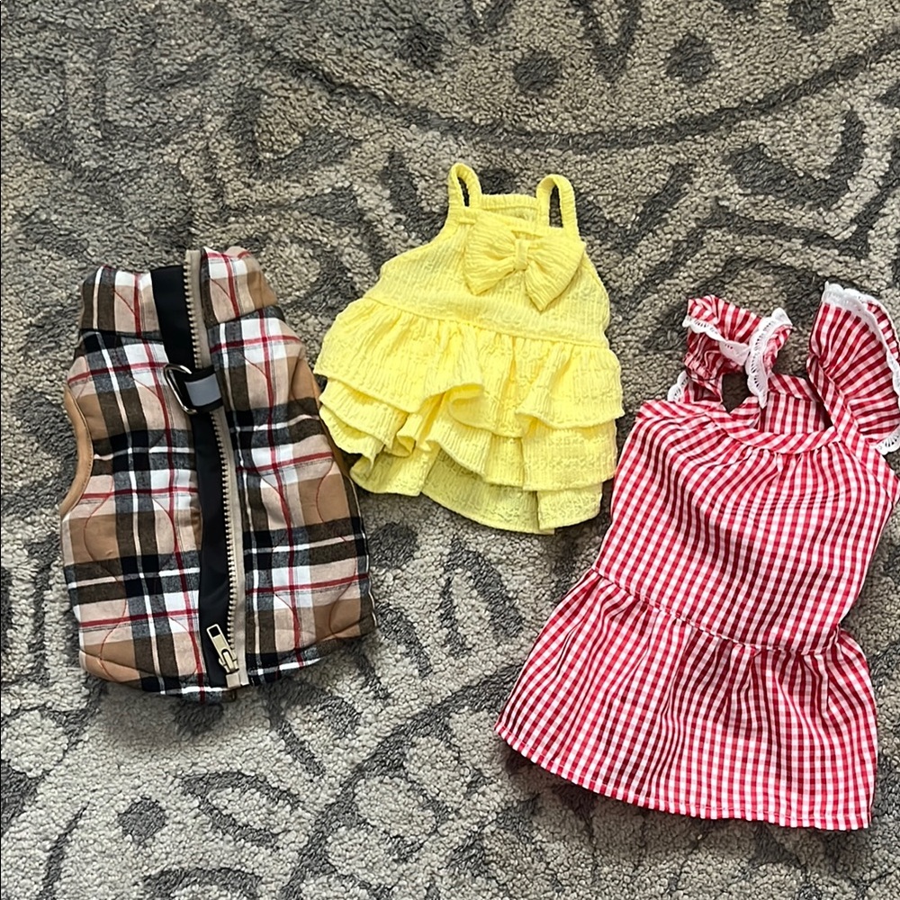 Plaid, Yellow, and Red Gingham Dog Dress Set